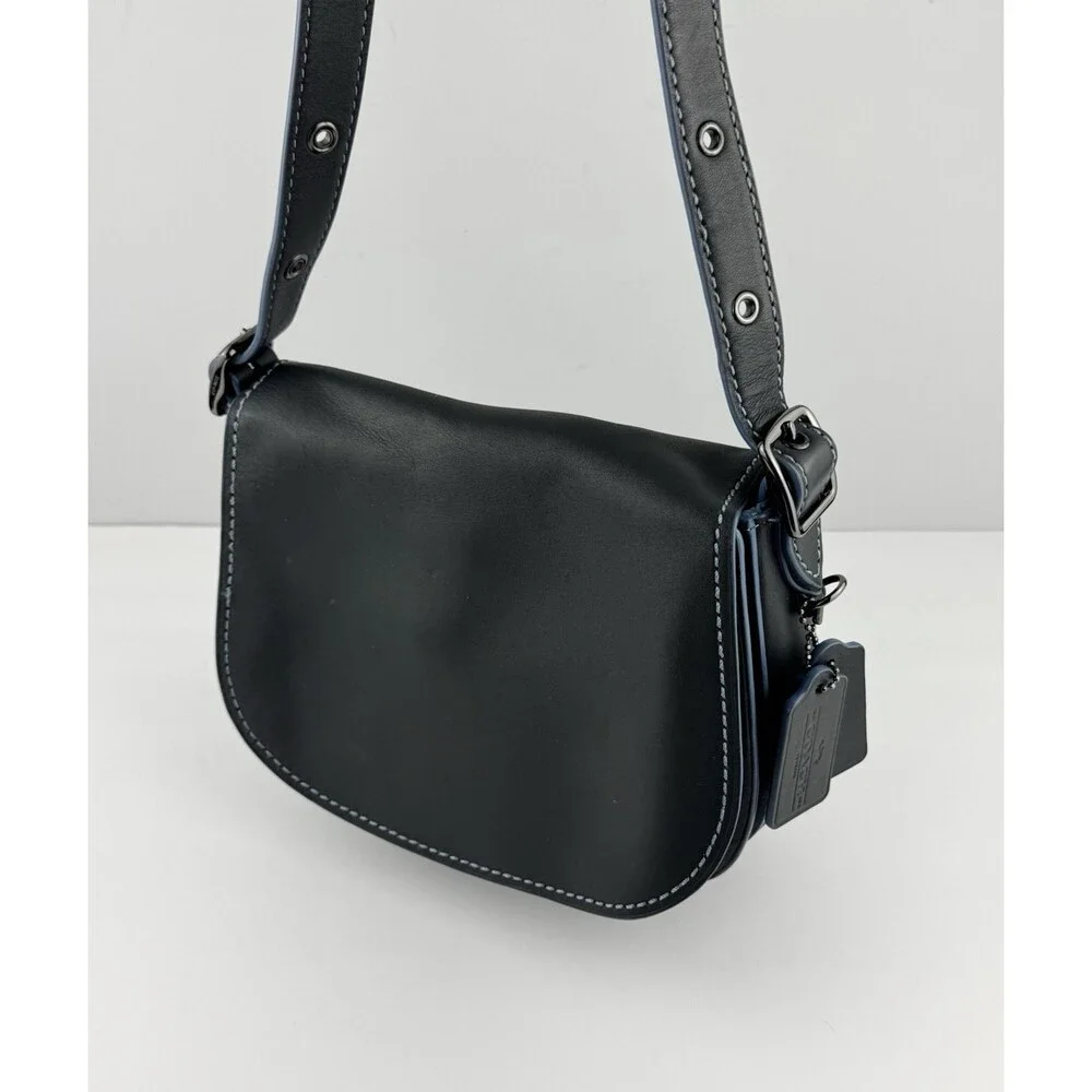 Coach 9170 Saddle Bag 23 Gray Glovetanned Leather Crossbody blue Contrast Stitch